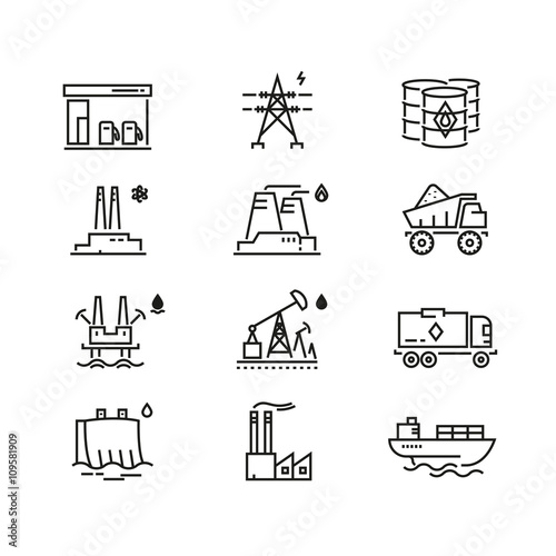 Power industry generations vector line icons