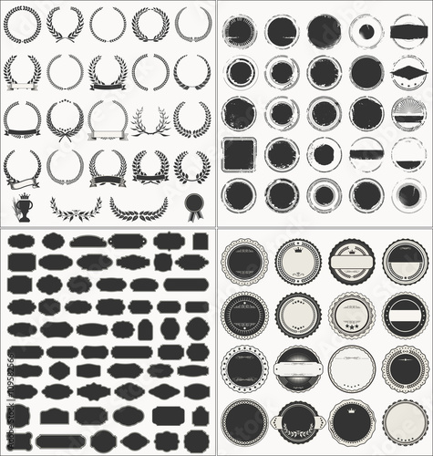 Set of empty retro vintage frames laurels badges and stamps