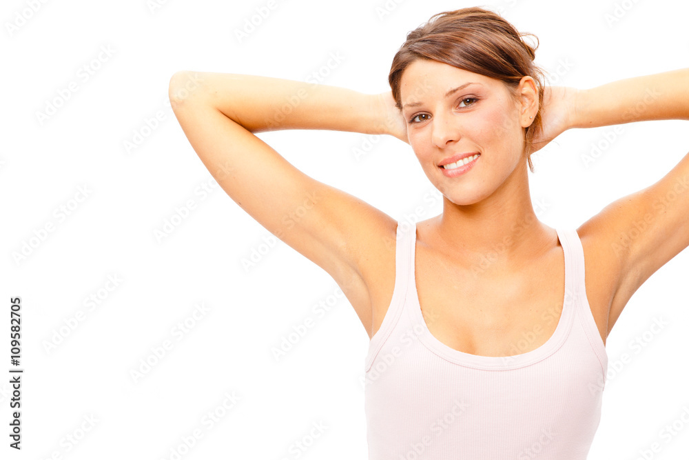 beautiful fitness sporty brunette girl portrait isolated on white beautiful fitness sporty brunette girl portrait isolated on white