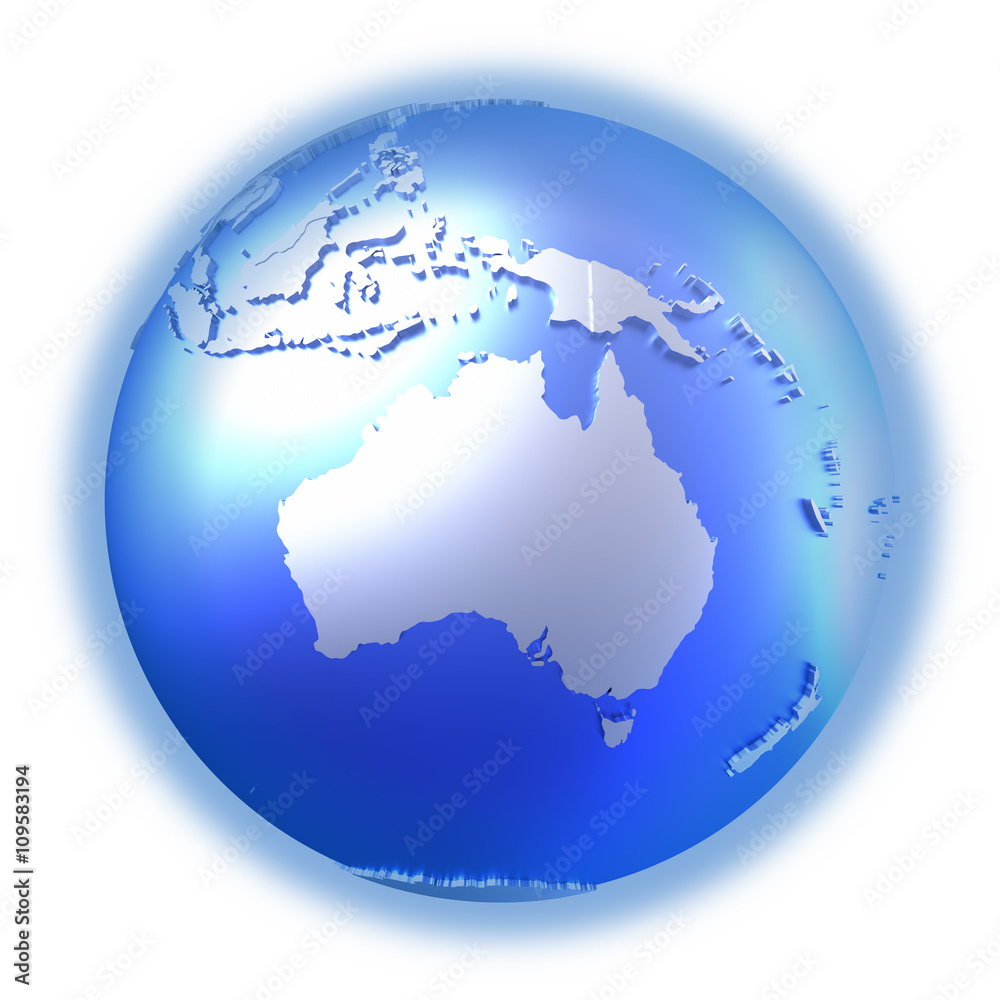 Australia on bright metallic Earth