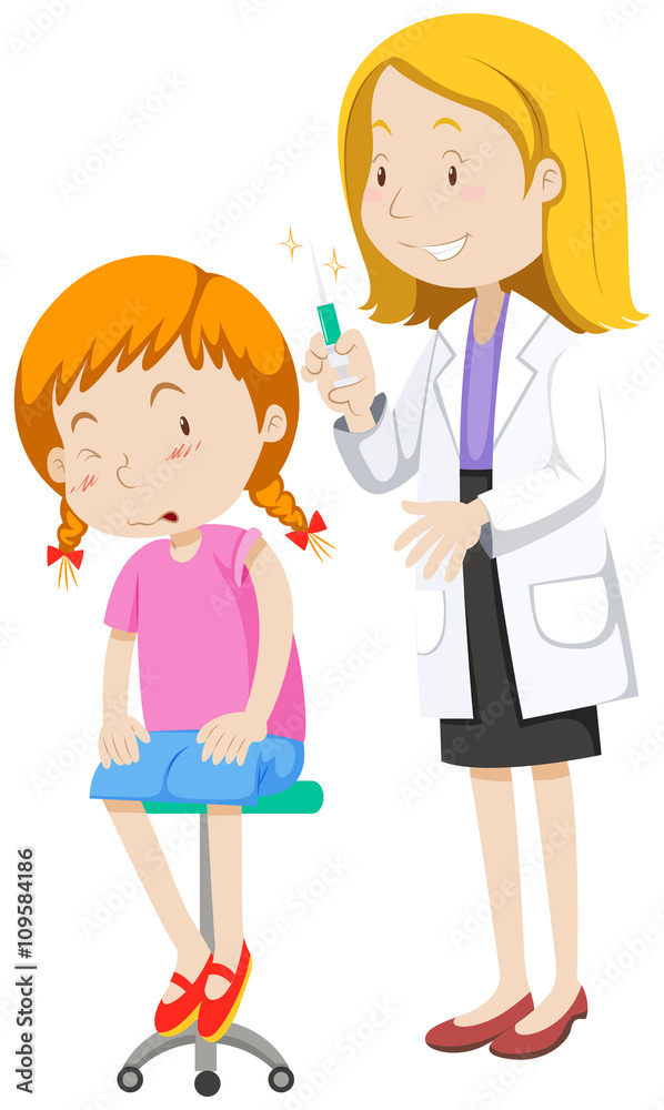 Doctor healing little girl