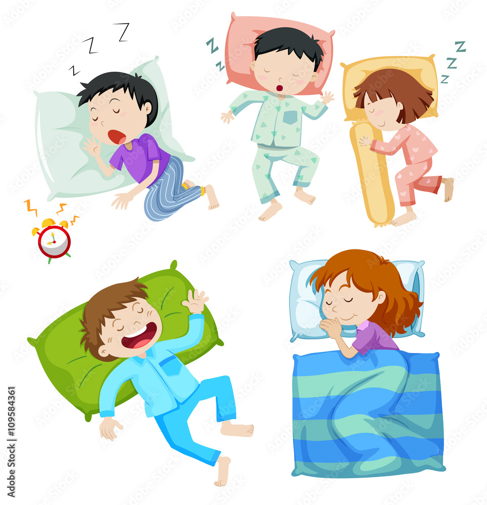 Boys and girls sleeping in bed Boys and girls sleeping in bed