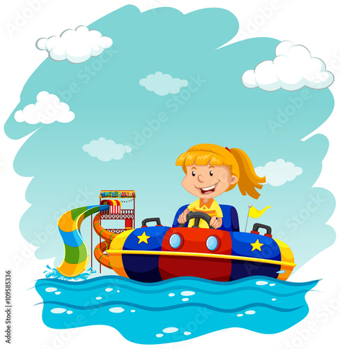Girl riding on rubber boat