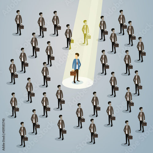 Businessman Spotlight Human Resource Recruitment Candidate, Business People Hire Concept 3d Isometric