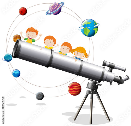 Childrean and giant telescope