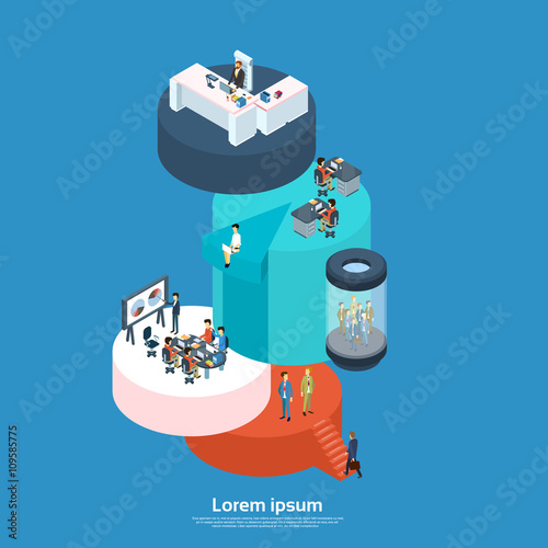 Business Office Businesspeople Working 3d Isometric