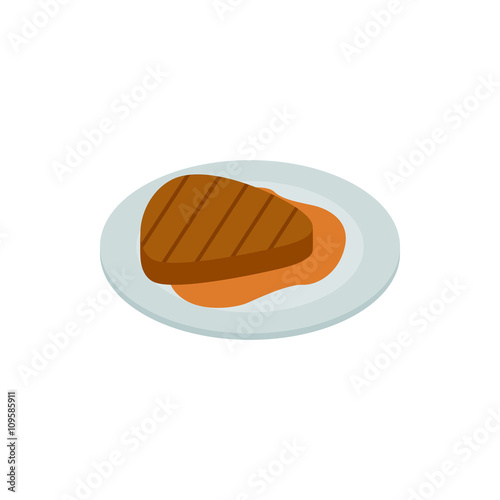 Grilled meat steak icon, isometric 3d style