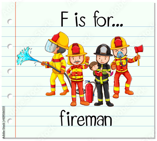 Flashcard letter F is for fireman