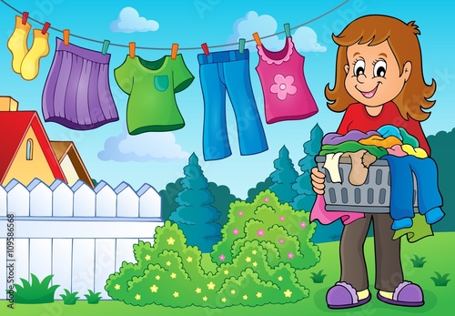 Woman with laundry outdoor