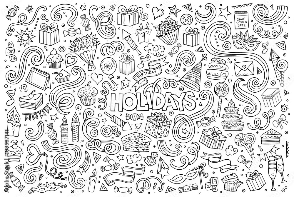 Line art set of holidays object