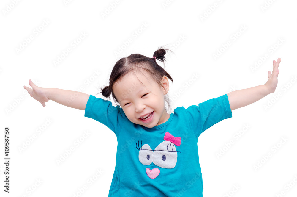 Happy little Asian girl over white background Happy little Asian girl over white background