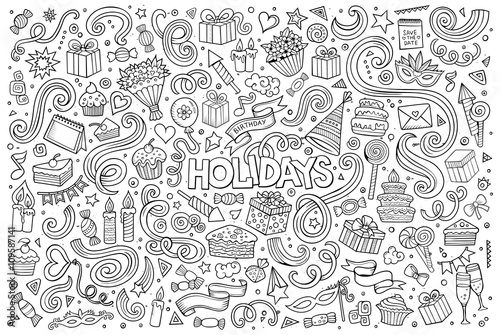 Line art set of holidays object