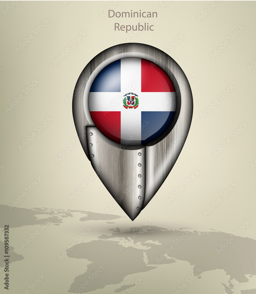 Naklejka premium map marker steel with glare and shadows dominican republic