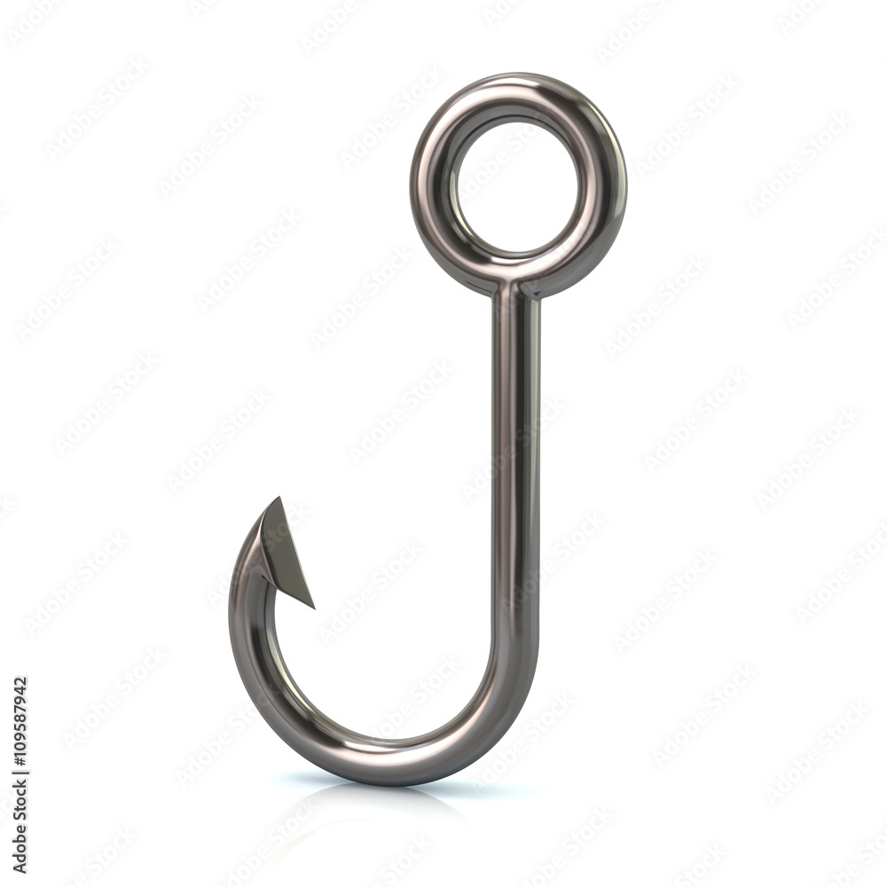 3d illustration of barbed silver fish hook icon