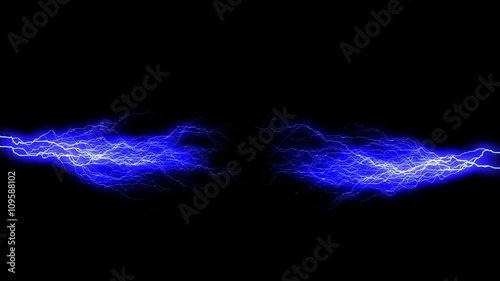 animation of two sources firing out blue electric lightning sparks, loopable
