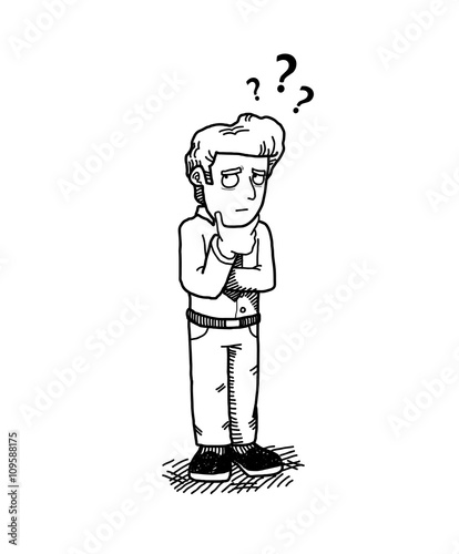 Curious Businessman Cartoon, a hand drawn vector cartoon illustration of a businessman thinking about something.