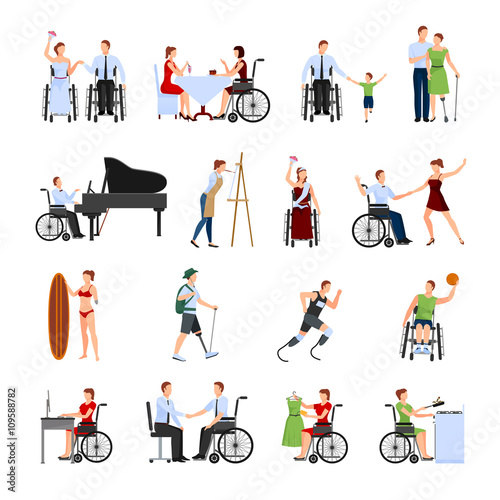 Disabled People Flat Icons Set