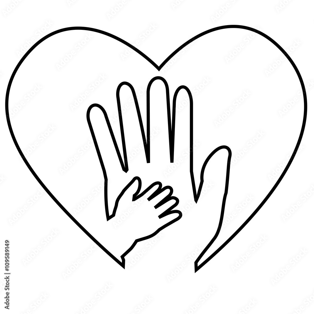 Fototapeta premium Adult Hand and Baby Hand at Love Shape