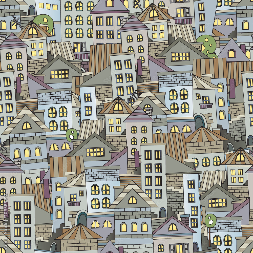 seamless pattern town houses