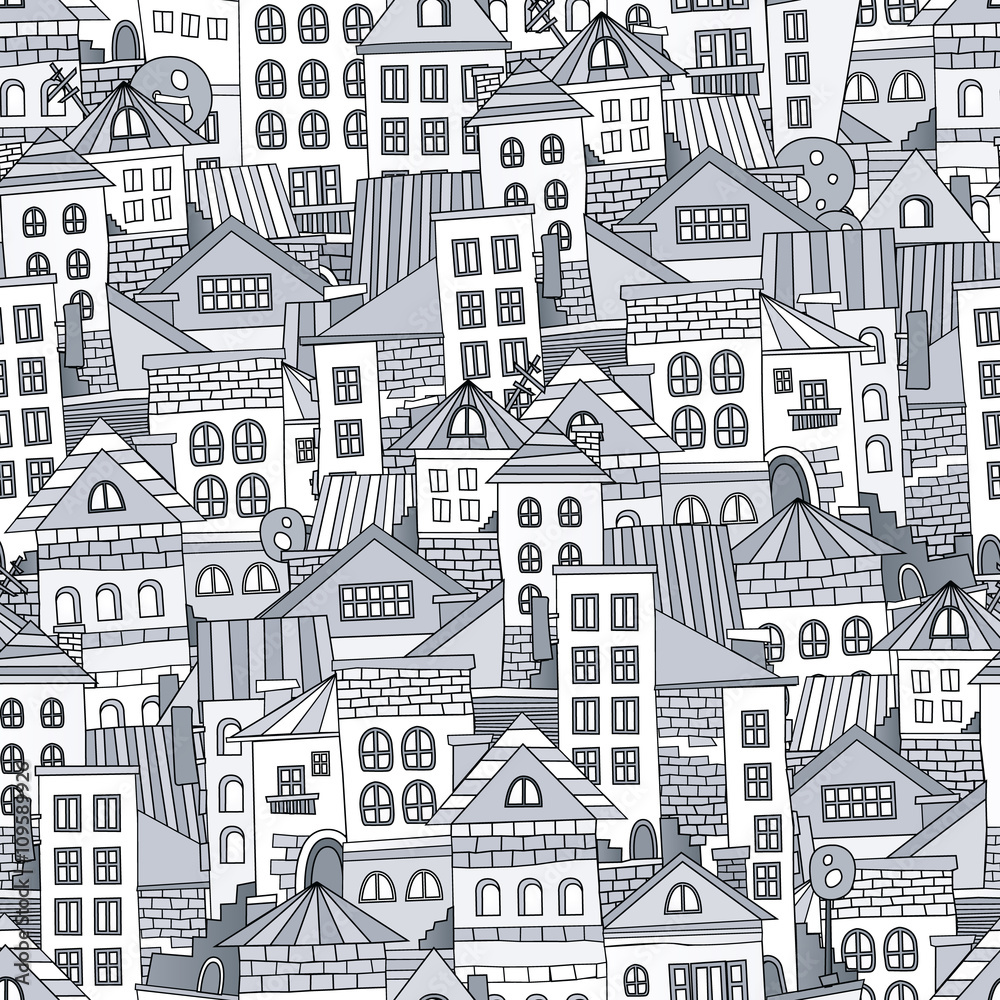 Seamless pattern town houses. Vector illustration