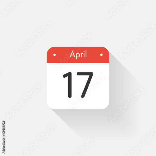 Calendar Icon with long shadow. Flat style. Date,day and month. Reminder. Vector illustration. Organizer application, app symbol. Ui. User interface sign. April. 17
