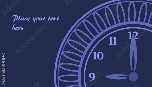 Blue evening background with part of clock and place for text
