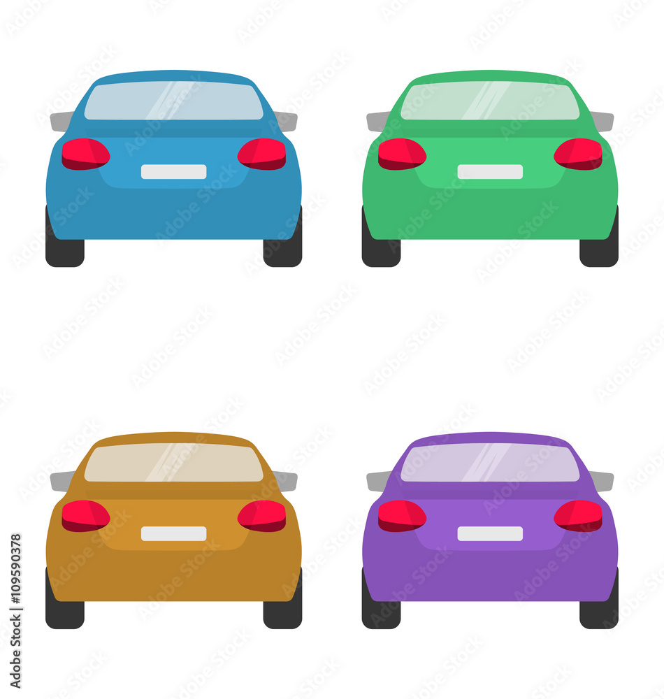 Set of back of cars in vector on white background