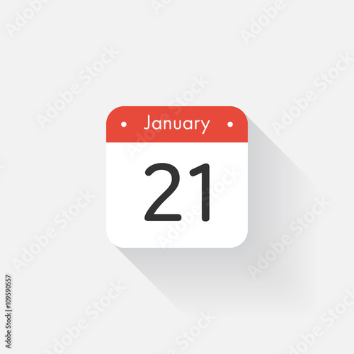 Calendar Icon with long shadow. Flat style. Date,day and month. Reminder. Vector illustration. Organizer application, app symbol. Ui. User interface sign. January.21