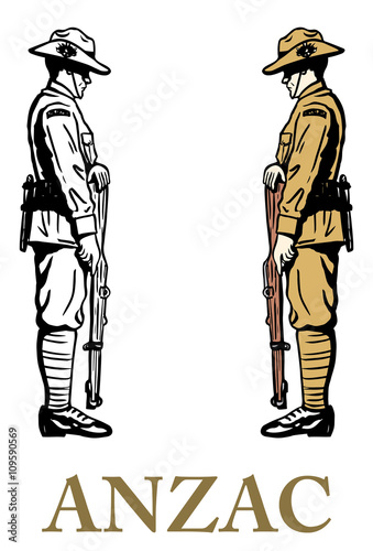 Hand drawn of WWI soldier standing guard.