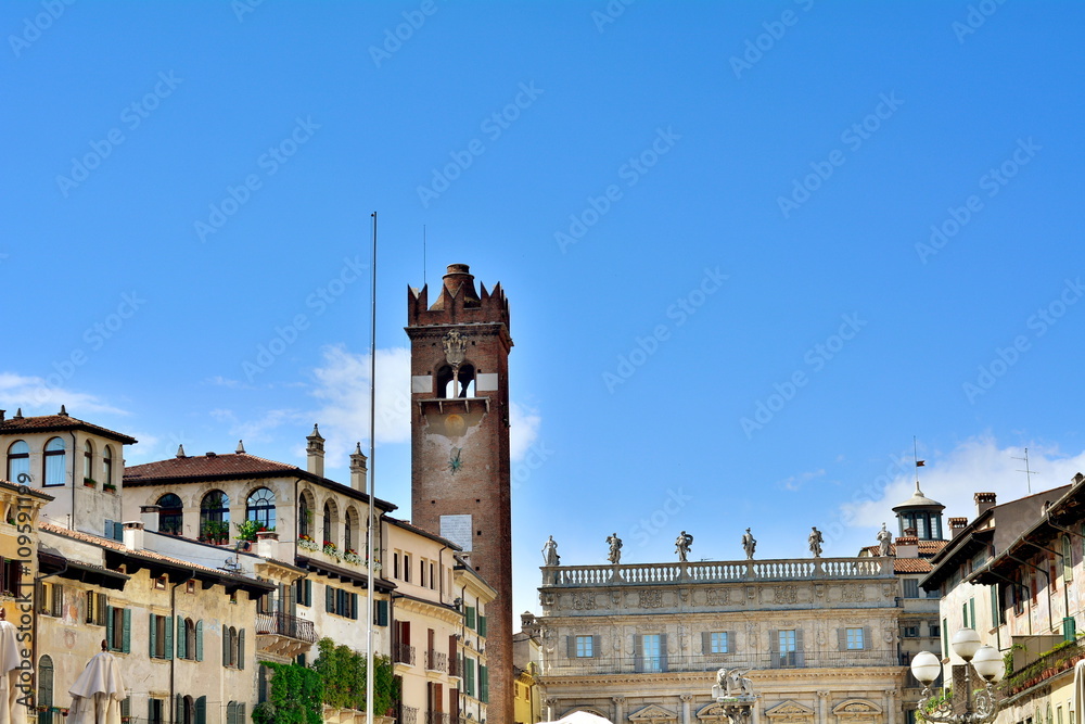 The most famous square in Verona, the medieval and roman Piazza delle Erbe; hdr effect.
