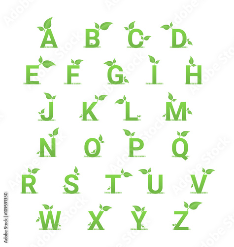 Green herbal alphabet with leaves
