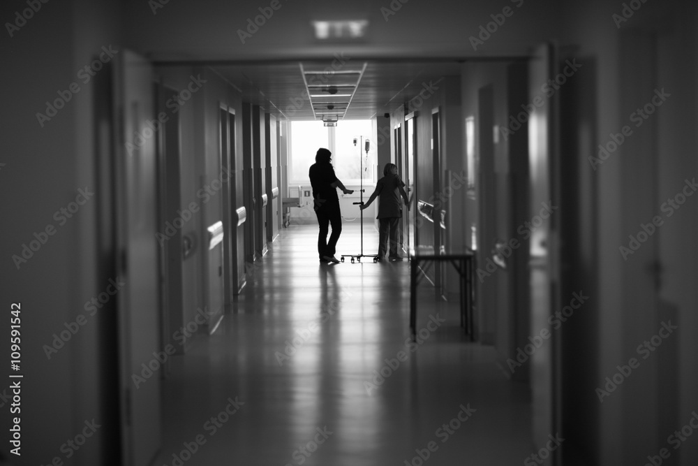 The long corridor in hospital, monochrome