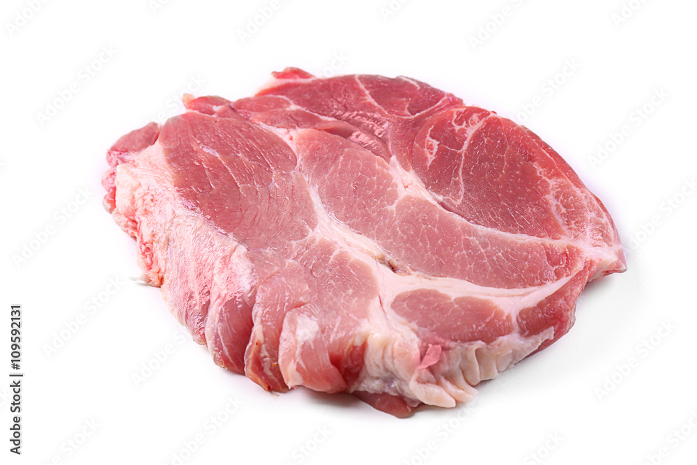 Piece of pork meat, isolated  white