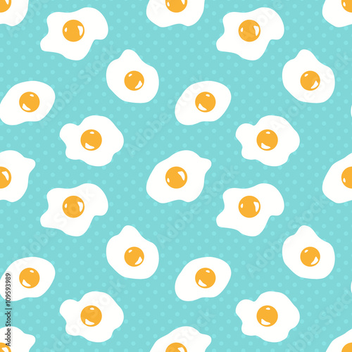Seamless pattern with scrambled eggs with polka dots background