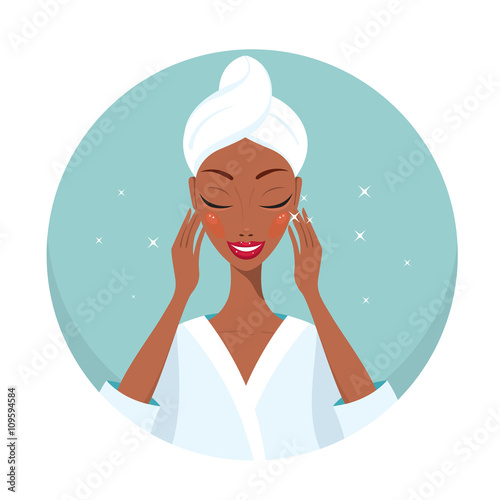 Beautiful young woman touching her face Beauty Spa Skincare concept