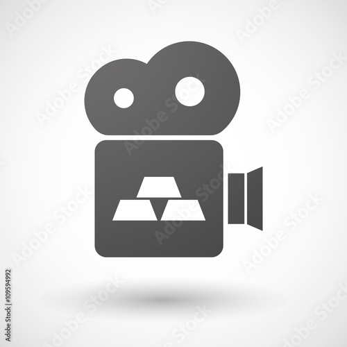 Isolated cinema camera icon with three gold bullions