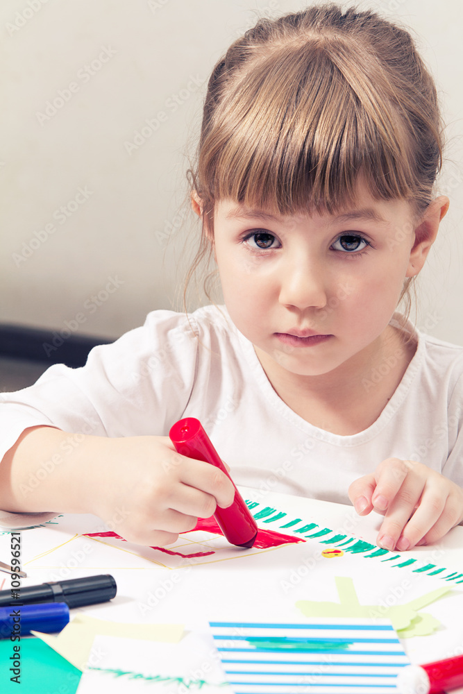 beautiful little girl draws felt-tip pens beautiful little girl draws felt-tip pens