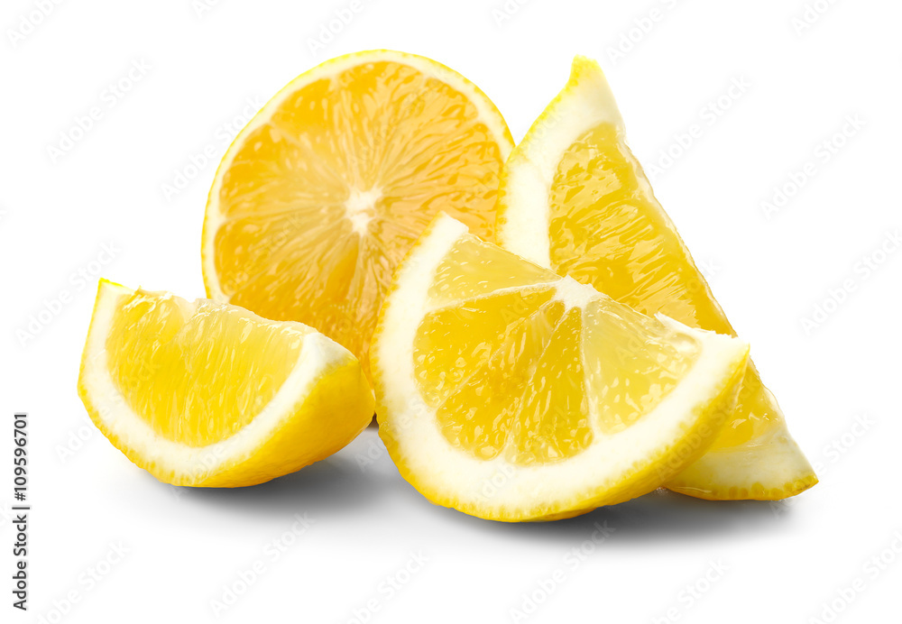 Slices of fresh lemon isolated on white Slices of fresh lemon isolated on white