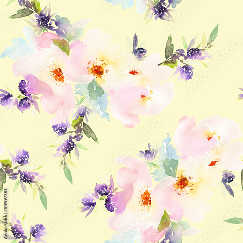 Seamless pattern with flowers watercolor © Karma