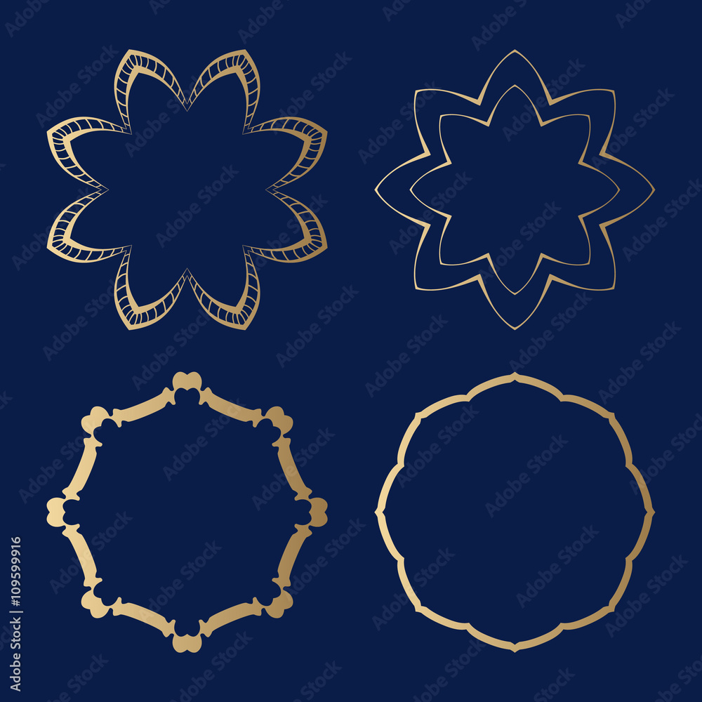 Set of decorative elements with golden hue.