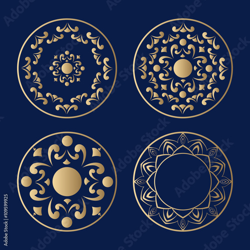 Set of decorative elements with golden hue.