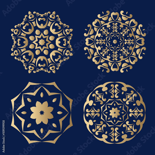 Set of decorative elements with golden hue.