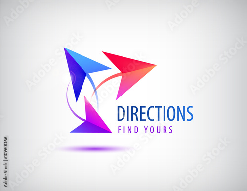 Vector direction logo, arrows 3 ways concept. Abstract