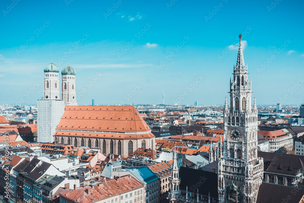 City of Munich with New City Hall and Frauenkirche