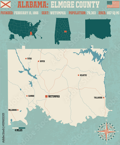Large and detailed map and infos about Elmore County in Alabama