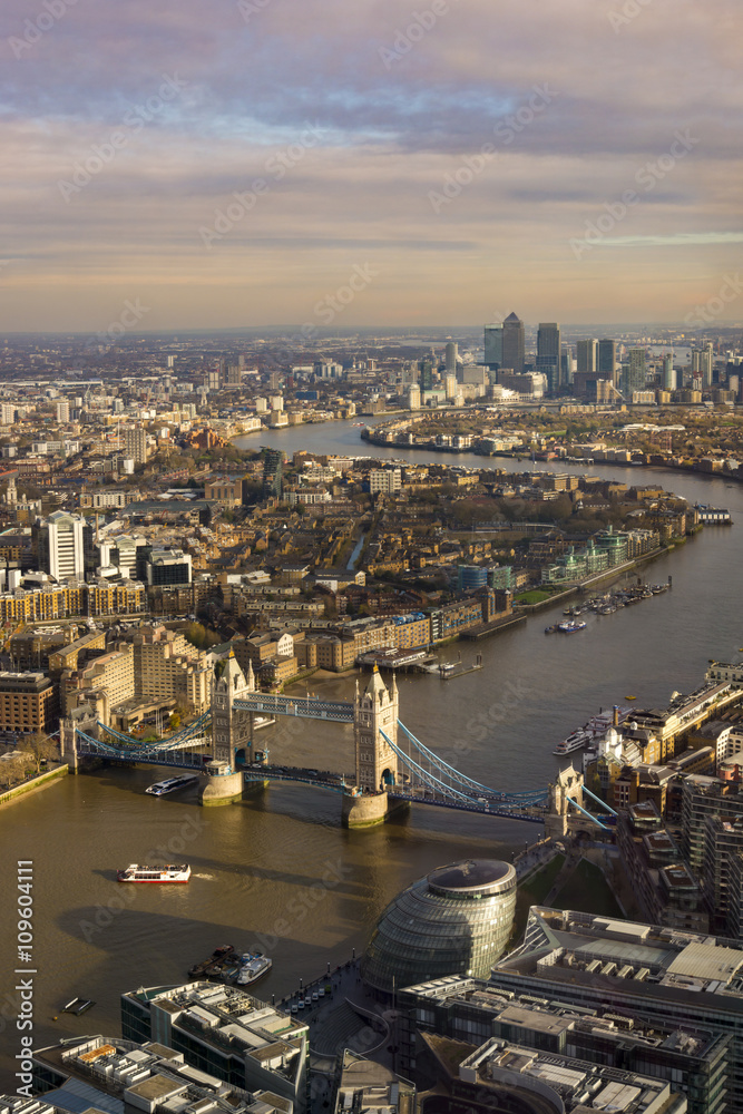 London skyline aerial view in early evening