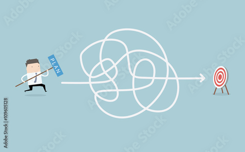 Businessman going to the goal. Infographic business concept illustration.