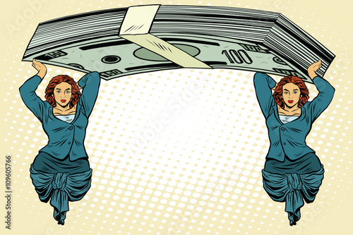 Female caryatids holding bundle of dollars