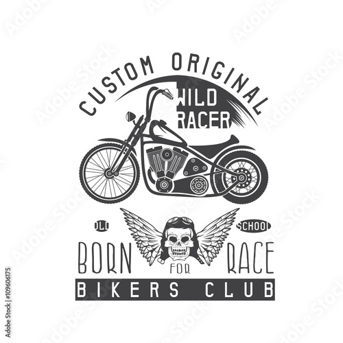 wild racer vintage print with motorcycle, wings and skull