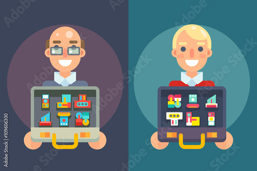 Seller Experienced Professional Case Goods Offer Sale Isolated Icon Flat Design Character Vector Illustration